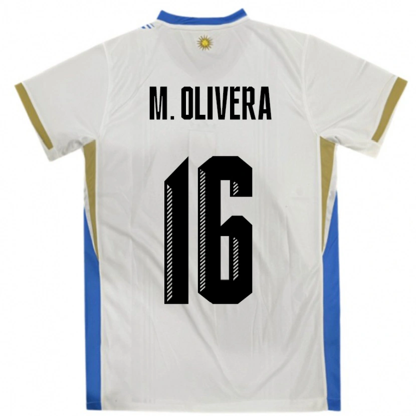 Danxen Mujer Camiseta Uruguay Mathias Olivera #16 Blanco Azul 2ª Equipación 24-26 La Camisa México