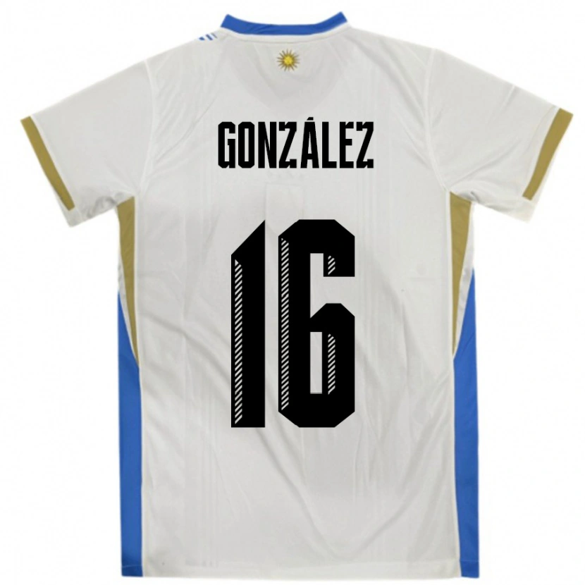 Danxen Mujer Camiseta Uruguay Lorena Gonzalez #16 Blanco Azul 2ª Equipación 24-26 La Camisa México