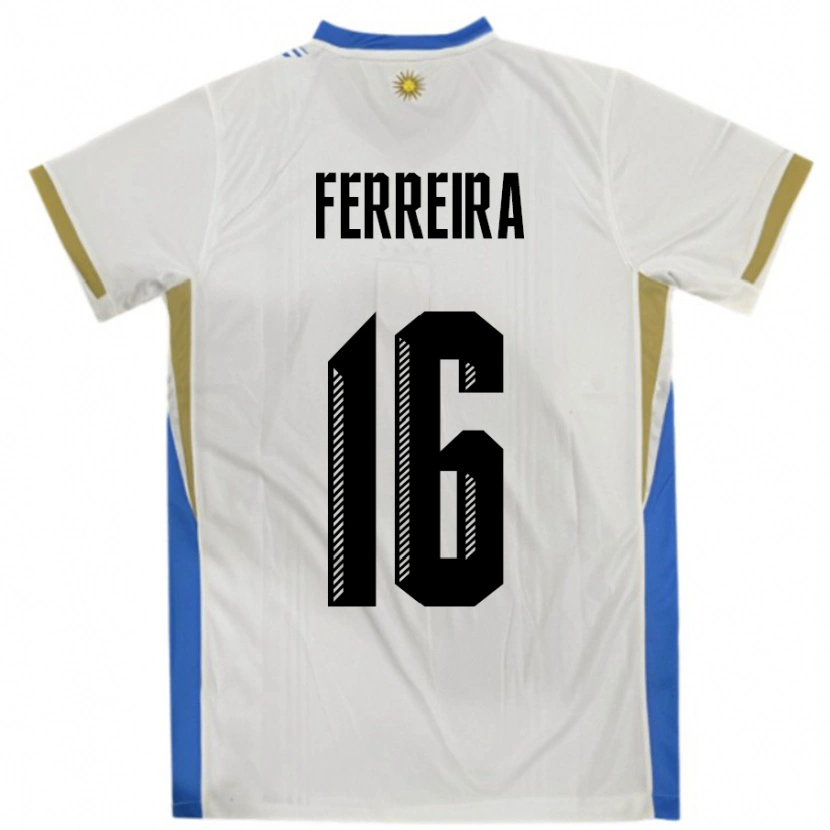 Danxen Mujer Camiseta Uruguay Joaquin Ferreira #16 Blanco Azul 2ª Equipación 24-26 La Camisa México