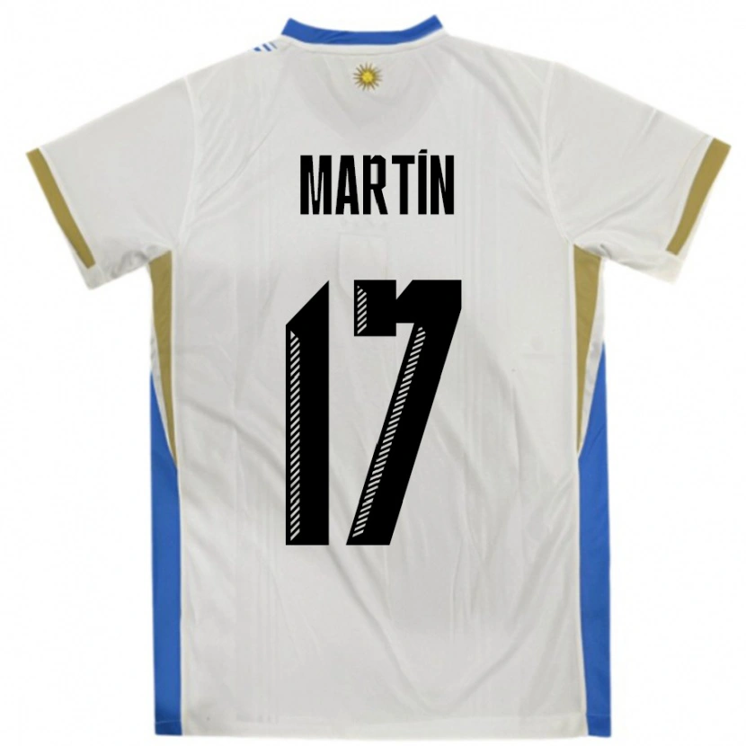 Danxen Mujer Camiseta Uruguay Juan Martin #17 Blanco Azul 2ª Equipación 24-26 La Camisa México