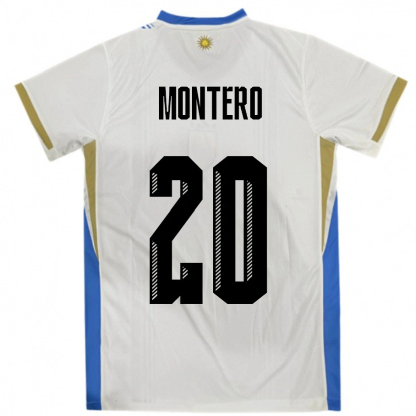 Danxen Mujer Camiseta Uruguay Alfonso Montero #20 Blanco Azul 2ª Equipación 24-26 La Camisa México