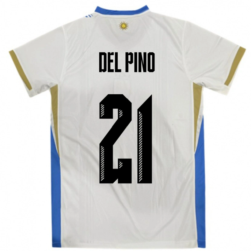 Danxen Mujer Camiseta Uruguay Emiliano Del Pino #21 Blanco Azul 2ª Equipación 24-26 La Camisa México