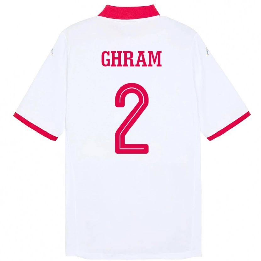 Danxen Mujer Camiseta Túnez Alaa Ghram #2 Blanco 2ª Equipación 24-26 La Camisa México