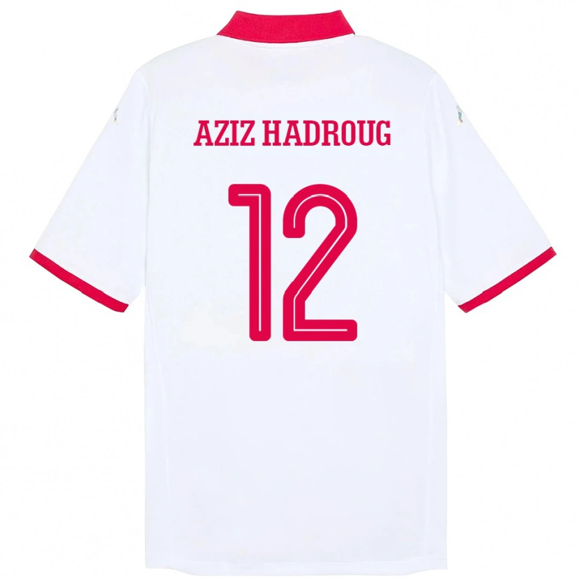 Danxen Mujer Camiseta Túnez Mohamed Aziz Hadroug #12 Blanco 2ª Equipación 24-26 La Camisa México