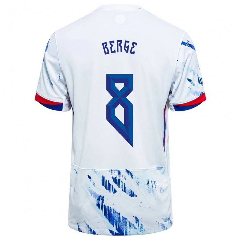 Danxen Mujer Camiseta Noruega Sander Berge #8 Blanco Azul 2ª Equipación 24-26 La Camisa México