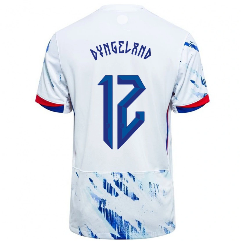 Danxen Mujer Camiseta Noruega Mathias Dyngeland #12 Blanco Azul 2ª Equipación 24-26 La Camisa México