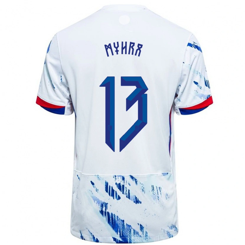 Danxen Mujer Camiseta Noruega Viljar Myhra #13 Blanco Azul 2ª Equipación 24-26 La Camisa México