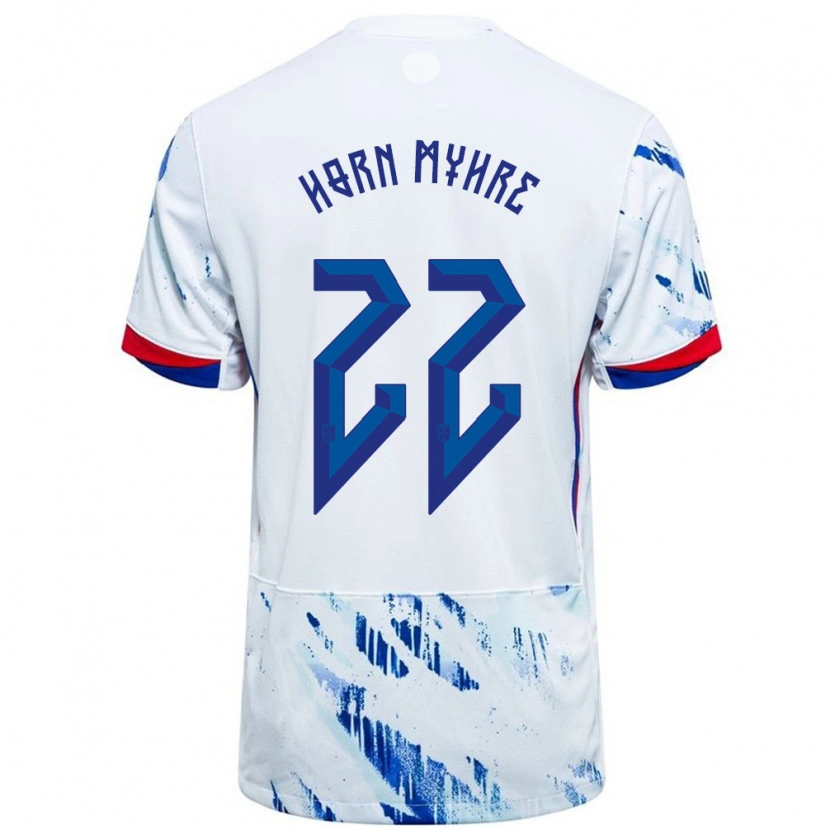 Danxen Mujer Camiseta Noruega Felix Horn Myhre #22 Blanco Azul 2ª Equipación 24-26 La Camisa México