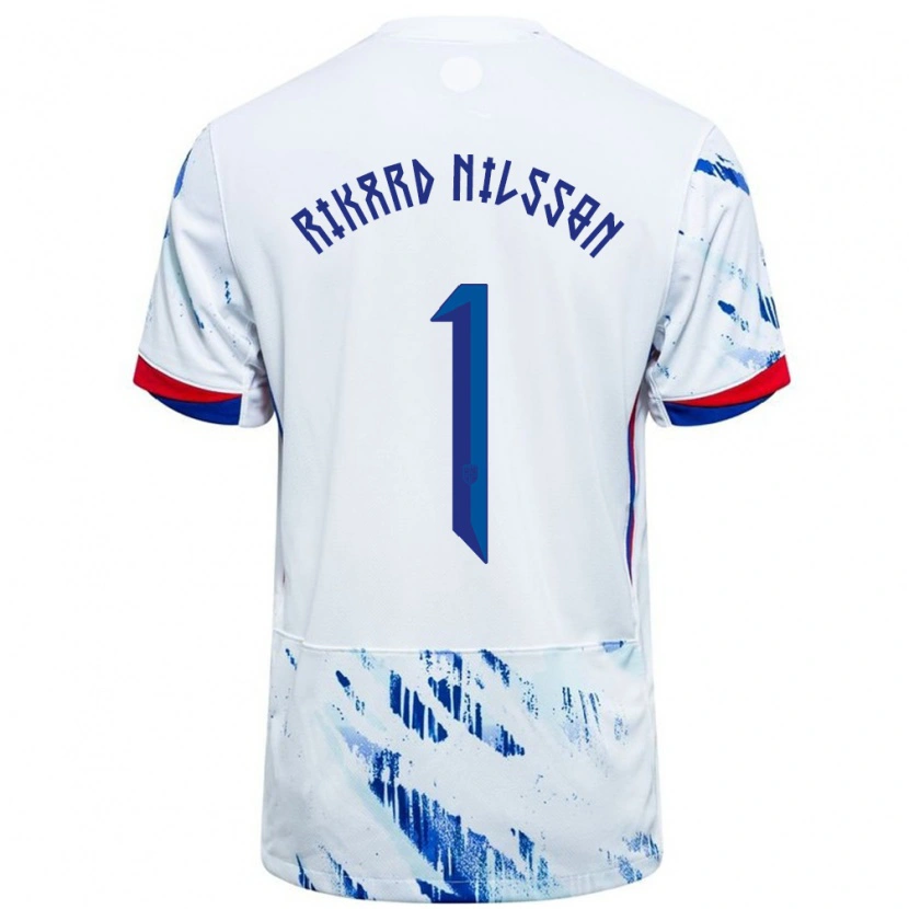Danxen Mujer Camiseta Noruega Oskar Rikard Nilsson #1 Blanco Azul 2ª Equipación 24-26 La Camisa México