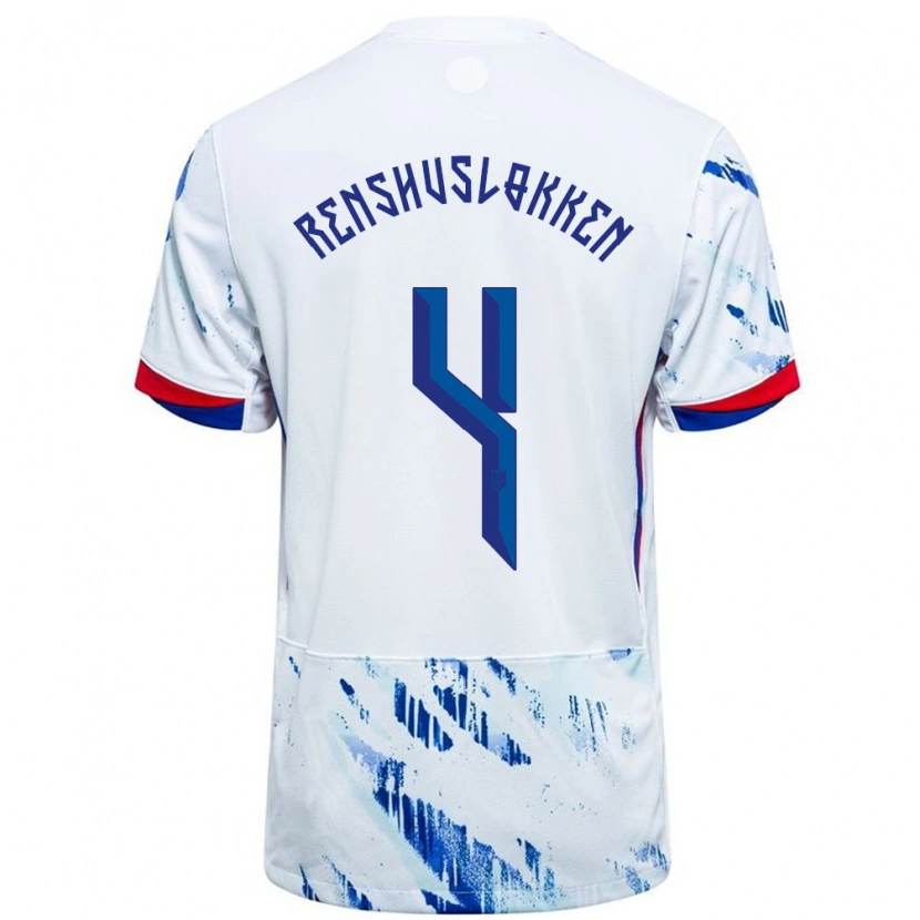 Danxen Mujer Camiseta Noruega Jesper Renshusløkken #4 Blanco Azul 2ª Equipación 24-26 La Camisa México