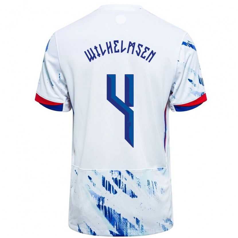 Danxen Mujer Camiseta Noruega Andreas Wilhelmsen #4 Blanco Azul 2ª Equipación 24-26 La Camisa México