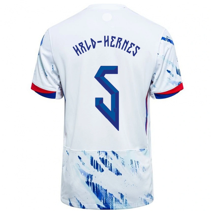 Danxen Mujer Camiseta Noruega Ulrik Hald-Hernes #5 Blanco Azul 2ª Equipación 24-26 La Camisa México