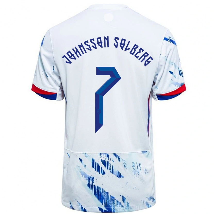 Danxen Mujer Camiseta Noruega Elias Johnsson Solberg #7 Blanco Azul 2ª Equipación 24-26 La Camisa México