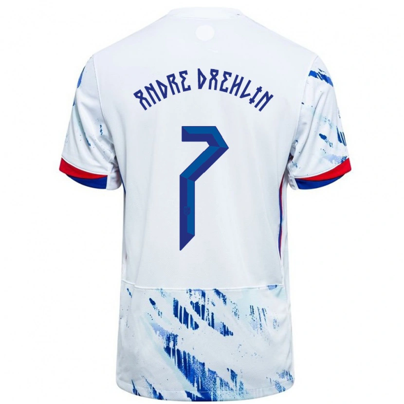 Danxen Mujer Camiseta Noruega Kevin André Dæhlin #7 Blanco Azul 2ª Equipación 24-26 La Camisa México