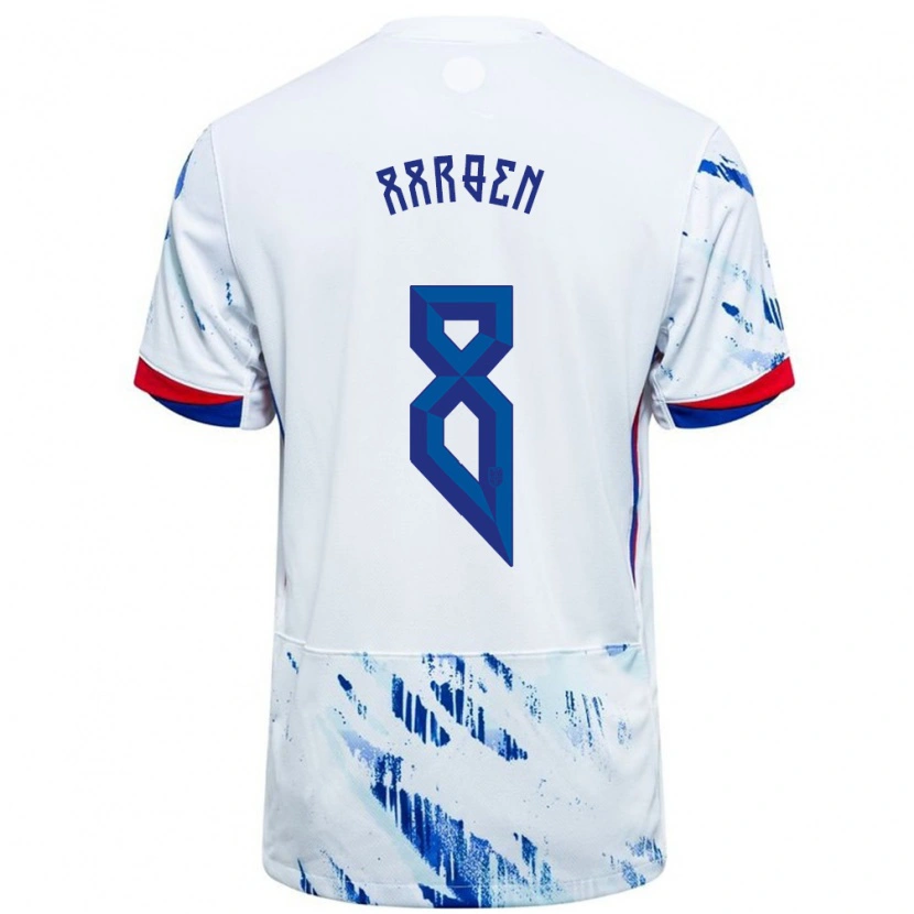 Danxen Mujer Camiseta Noruega Isak Hansen-Aarøen #8 Blanco Azul 2ª Equipación 24-26 La Camisa México