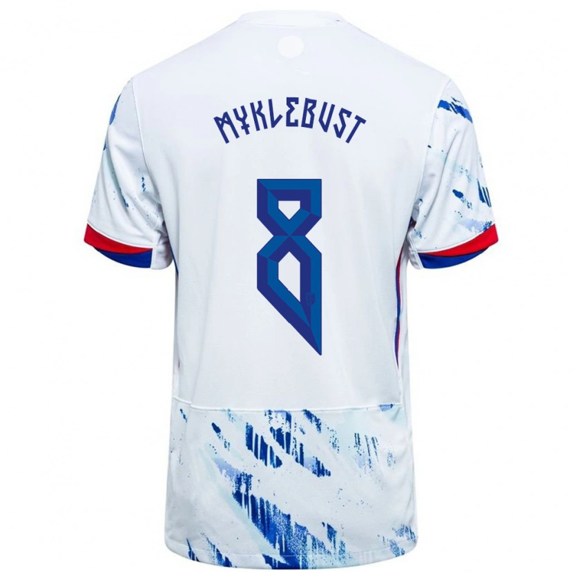 Danxen Mujer Camiseta Noruega Lucas Myklebust #8 Blanco Azul 2ª Equipación 24-26 La Camisa México