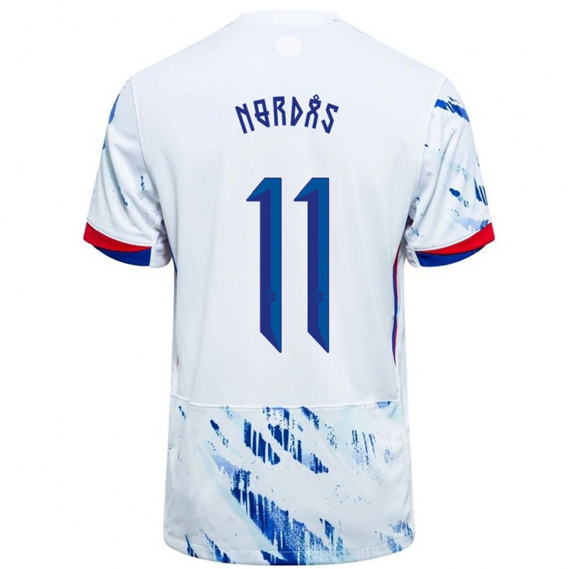 Danxen Mujer Camiseta Noruega Lasse Nordås #11 Blanco Azul 2ª Equipación 24-26 La Camisa México
