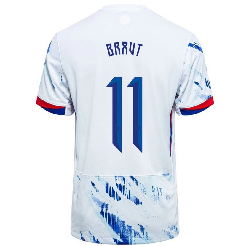 Danxen Mujer Camiseta Noruega Daniel Braut #11 Blanco Azul 2ª Equipación 24-26 La Camisa México