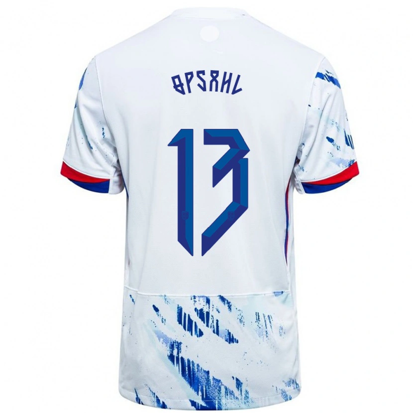 Danxen Mujer Camiseta Noruega Herman Opsahl #13 Blanco Azul 2ª Equipación 24-26 La Camisa México