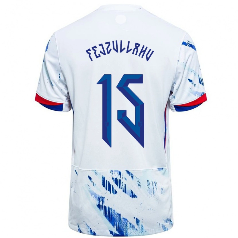 Danxen Mujer Camiseta Noruega Arigon Fejzullahu #15 Blanco Azul 2ª Equipación 24-26 La Camisa México