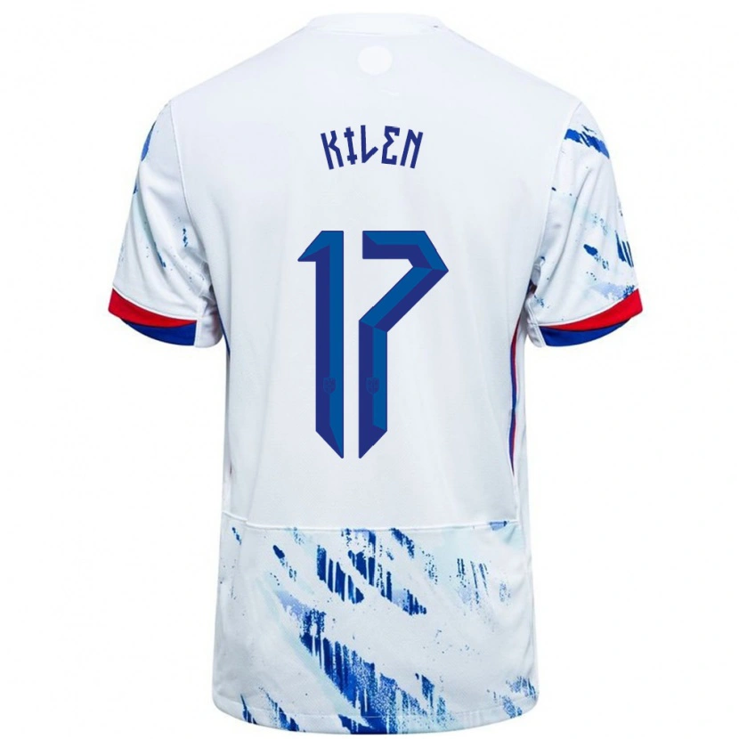 Danxen Mujer Camiseta Noruega Sander Kilen #17 Blanco Azul 2ª Equipación 24-26 La Camisa México