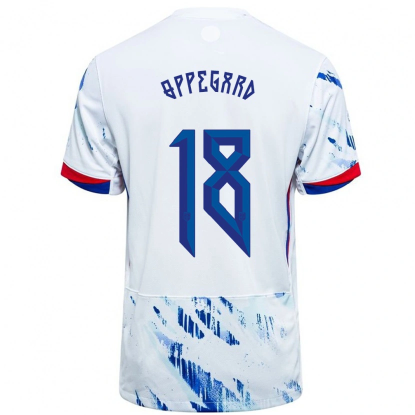 Danxen Mujer Camiseta Noruega Fredrik Oppegård #18 Blanco Azul 2ª Equipación 24-26 La Camisa México