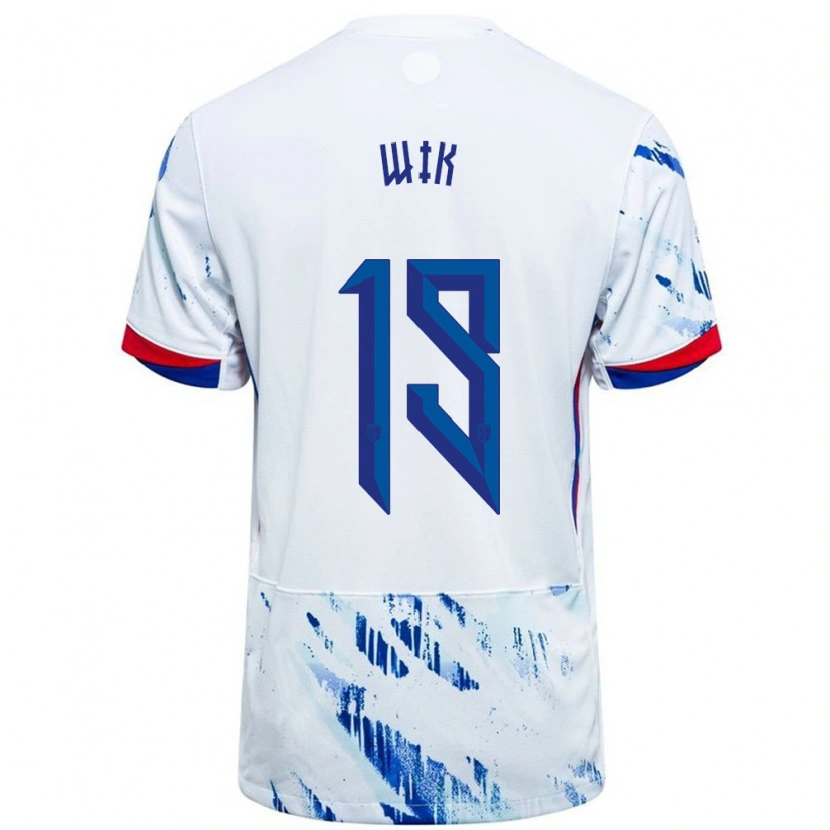 Danxen Mujer Camiseta Noruega Nicholas Wik #19 Blanco Azul 2ª Equipación 24-26 La Camisa México
