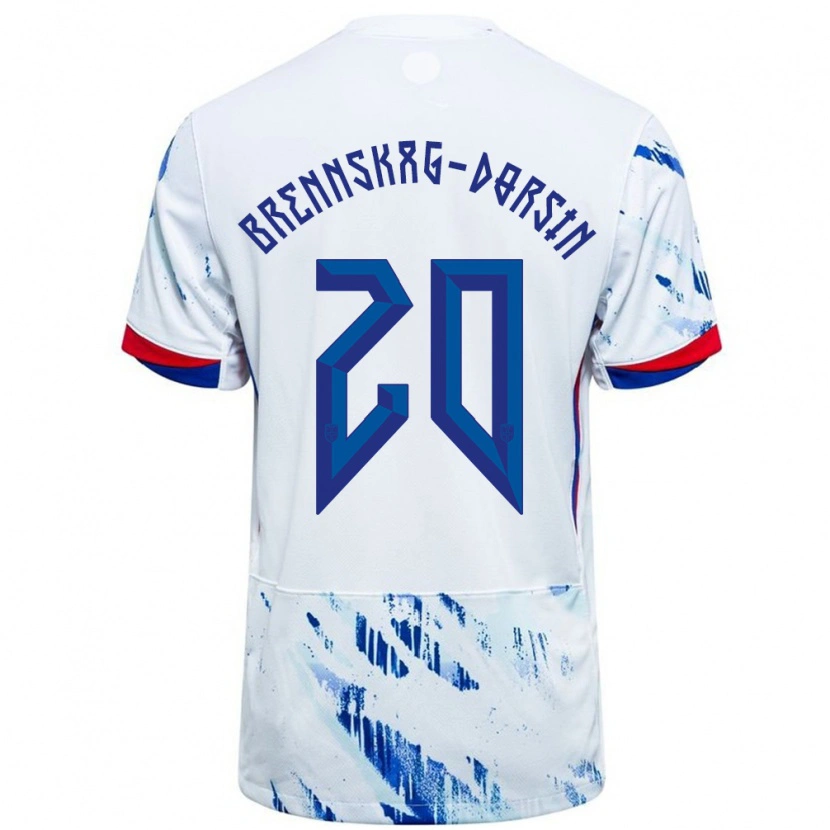 Danxen Mujer Camiseta Noruega Leo Brennskag-Dorsin #20 Blanco Azul 2ª Equipación 24-26 La Camisa México