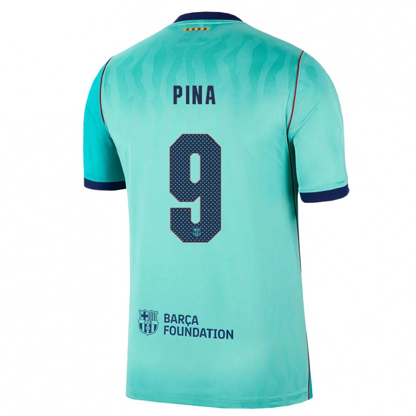 Danxen Niño Camiseta Claudia Pina #9 Aqua Turquesa Oscuro Azul Real Equipación Tercera 2026/27 La Camisa México