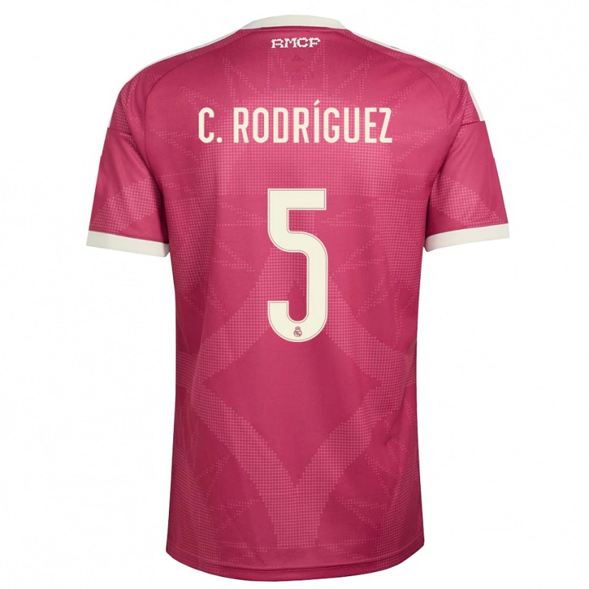Danxen Niño Camiseta Carlos Rodríguez #5 Rojo Violeta Pálido Blanco Equipación Tercera 2026/27 La Camisa México