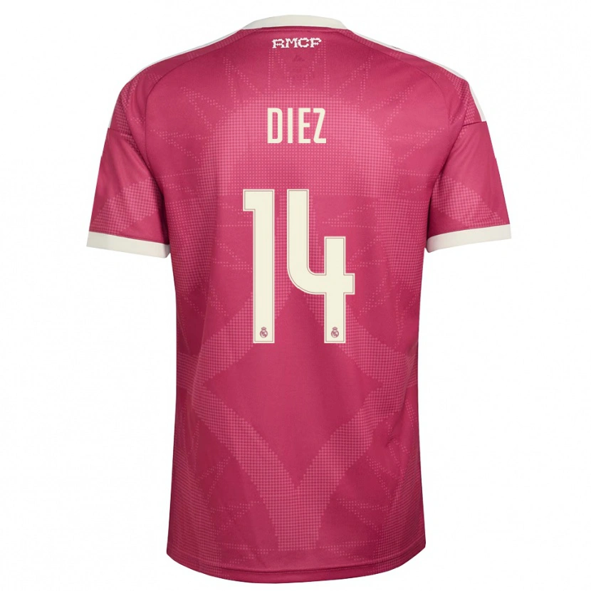 Danxen Niño Camiseta Carlos Diez #14 Rojo Violeta Pálido Blanco Equipación Tercera 2026/27 La Camisa México