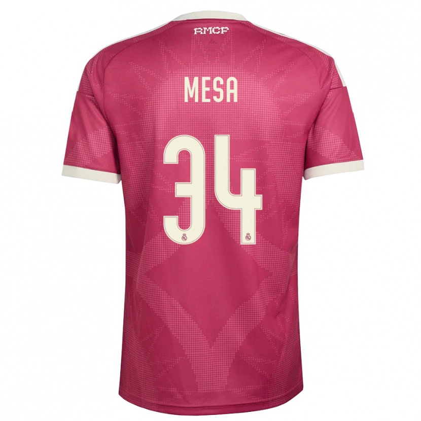 Danxen Niño Camiseta Óscar Mesa #34 Rojo Violeta Pálido Blanco Equipación Tercera 2026/27 La Camisa México