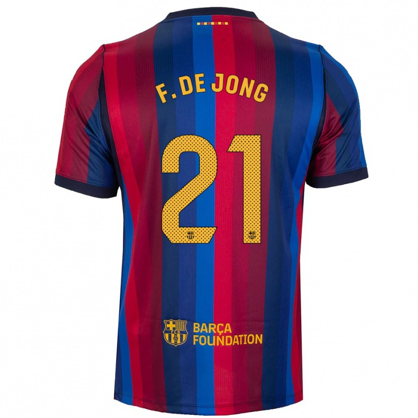 Danxen Hombre Camiseta Frenkie De Jong #21 Azul Real Rojo Amarillo 1ª Equipación 2026/27 La Camisa México