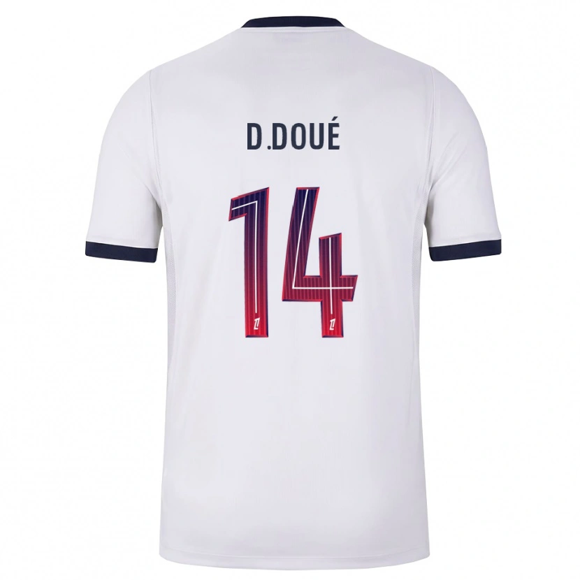 Danxen Hombre Camiseta Désiré Doué #14 Blanco Negro Rojo 2ª Equipación 2026/27 La Camisa México