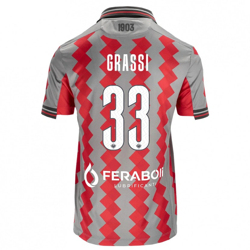 Danxen Hombre Camiseta Alberto Grassi #33 Gris Rojo Blanco 1ª Equipación 2026/27 La Camisa México