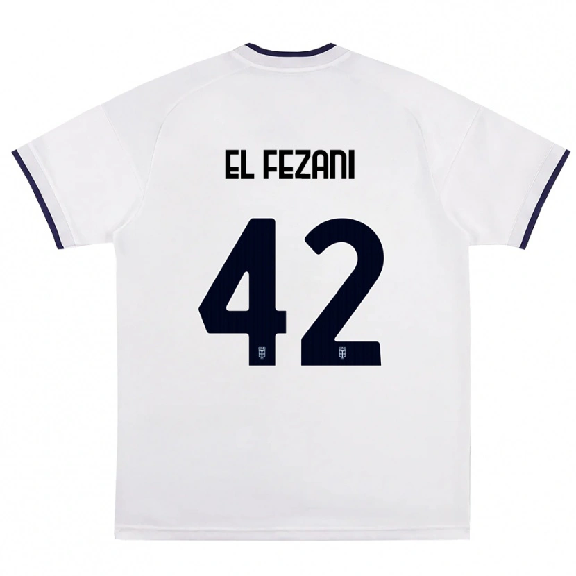 Danxen Hombre Camiseta Mohamed El Fezani #42 Blanco Rojo Azul Real 2ª Equipación 2026/27 La Camisa México