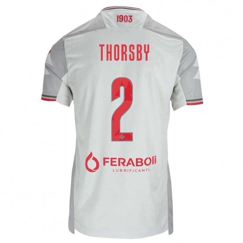 Danxen Hombre Camiseta Morten Thorsby #2 Gris Blanco Rojo 2ª Equipación 2026/27 La Camisa México