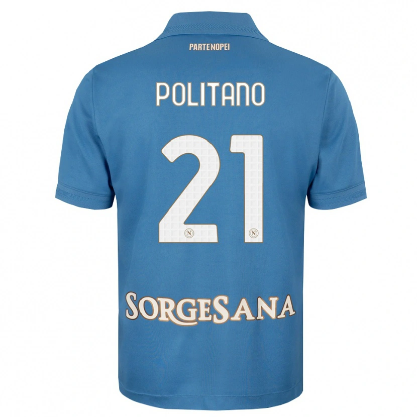 Danxen Mujer Camiseta Matteo Politano #21 Azul Neblina Blanco 1ª Equipación 2026/27 La Camisa México