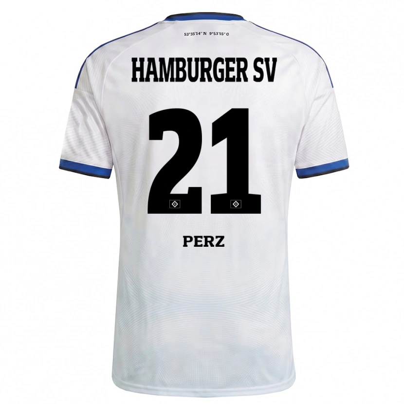 Danxen Hombre Camiseta Marcel Perz #21 Blanco Negro Azul 1ª Equipación 2026/27 La Camisa México
