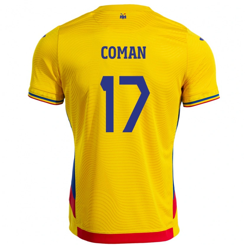 Danxen Niño Camiseta Rumania Florinel Coman #17 Amarillo 1ª Equipación 24-26 La Camisa México