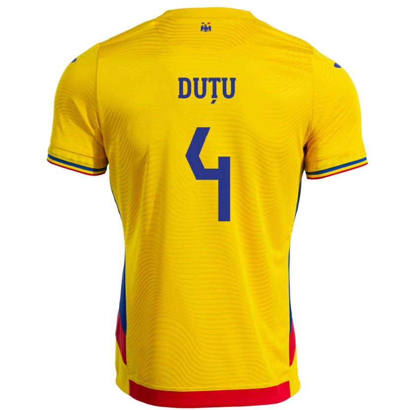 Danxen Niño Camiseta Rumania Ștefan Duțu #4 Amarillo 1ª Equipación 24-26 La Camisa México