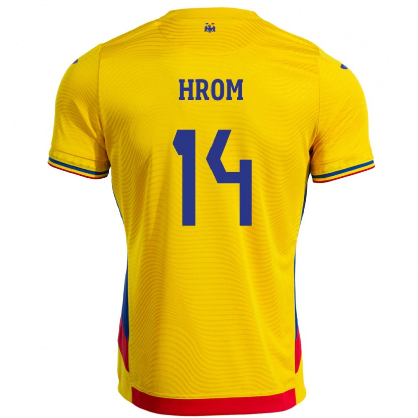 Danxen Niño Camiseta Rumania Darian Hrom #14 Amarillo 1ª Equipación 24-26 La Camisa México