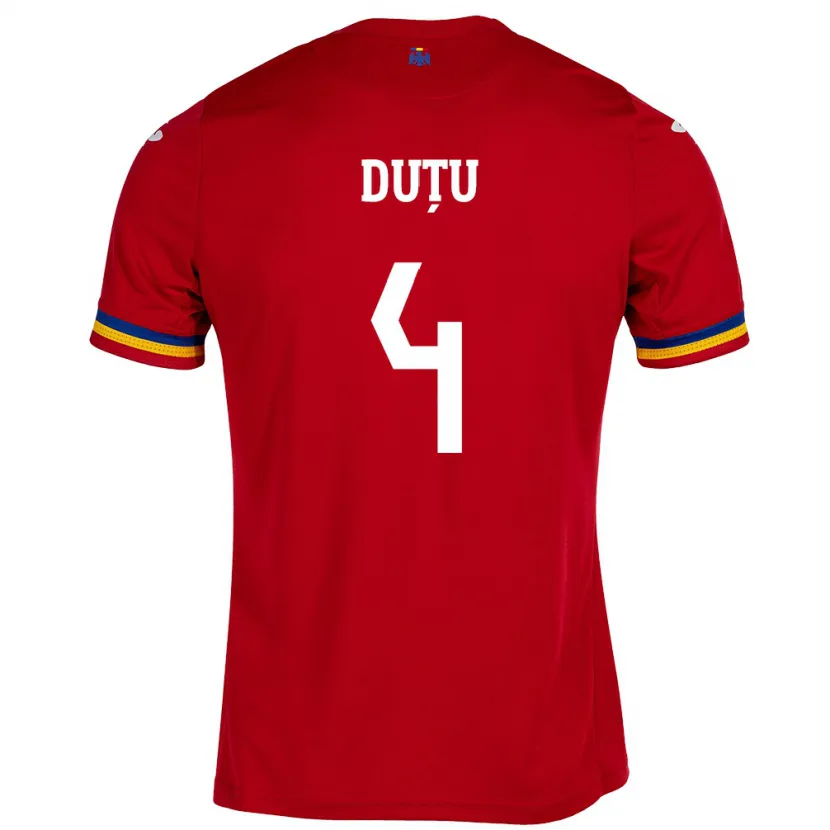 Danxen Niño Camiseta Rumania Ștefan Duțu #4 Rojo 2ª Equipación 24-26 La Camisa México