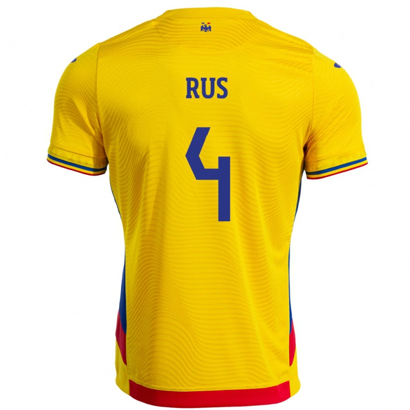 Danxen Hombre Camiseta Rumania Adrian Rus #4 Amarillo 1ª Equipación 24-26 La Camisa México