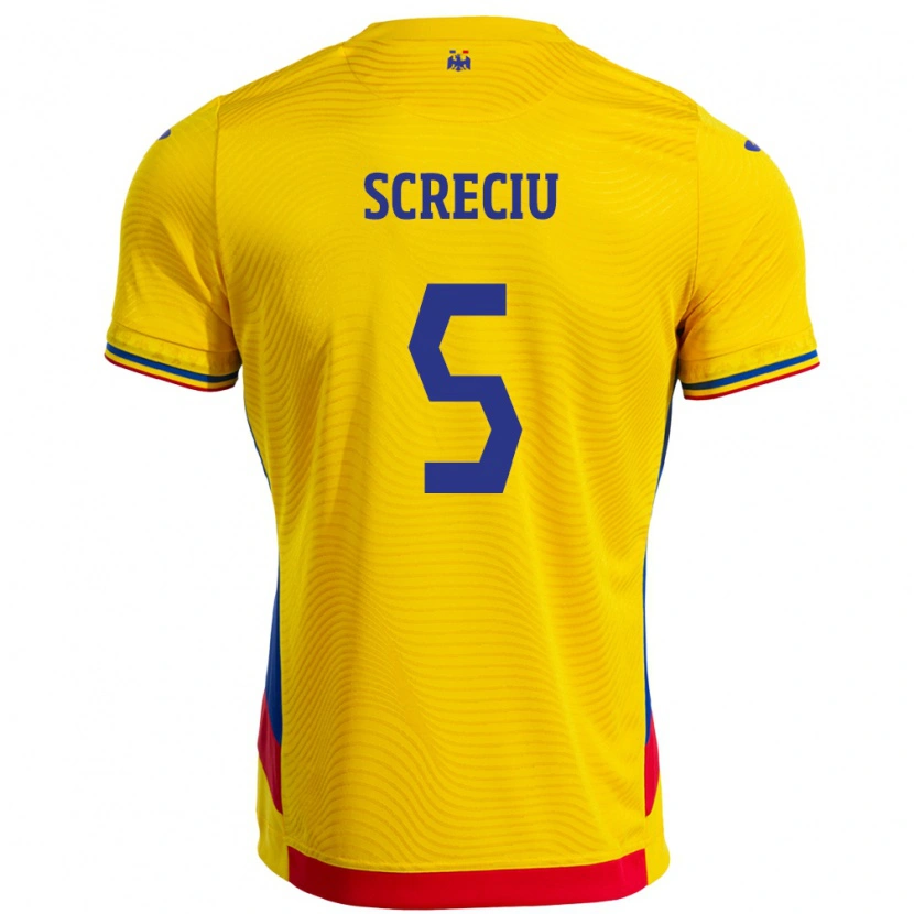 Danxen Hombre Camiseta Rumania Vladimir Screciu #5 Amarillo 1ª Equipación 24-26 La Camisa México