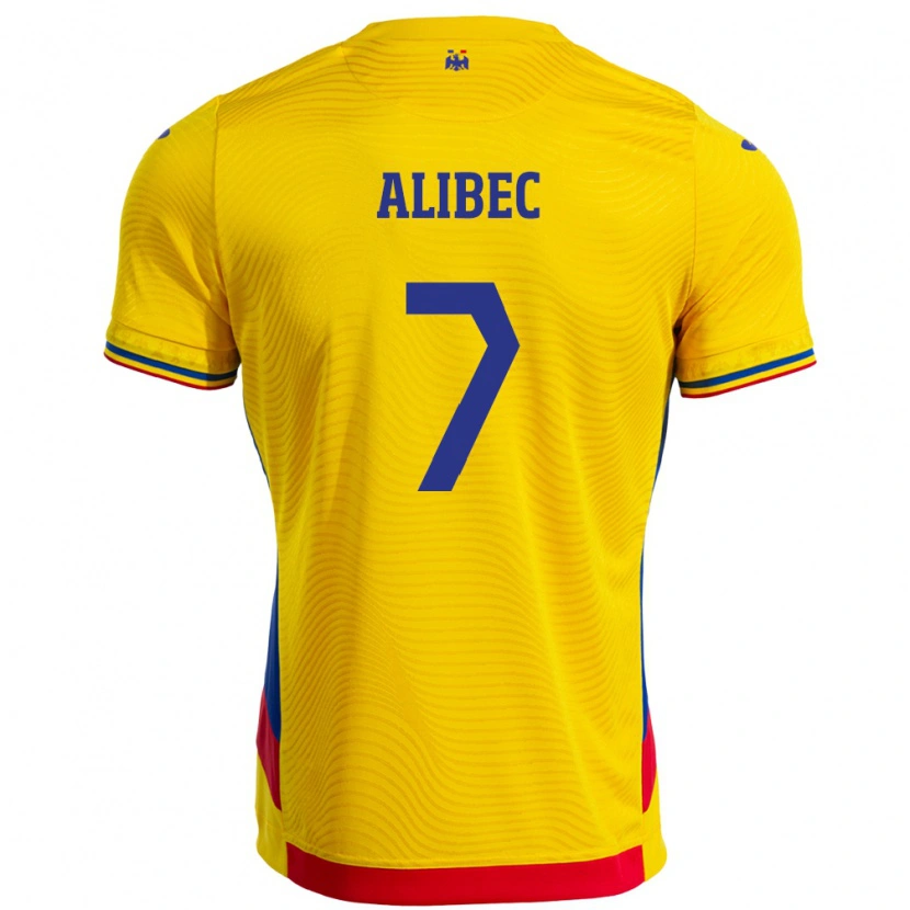 Danxen Hombre Camiseta Rumania Denis Alibec #7 Amarillo 1ª Equipación 24-26 La Camisa México