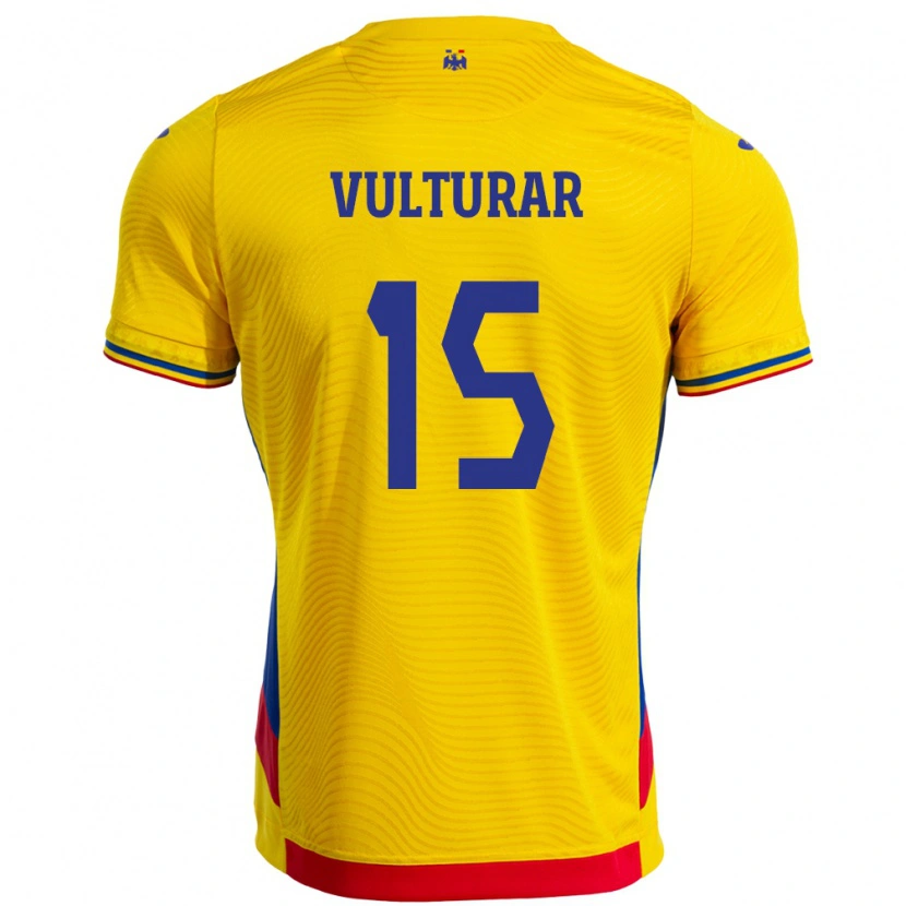 Danxen Hombre Camiseta Rumania Cătălin Vulturar #15 Amarillo 1ª Equipación 24-26 La Camisa México