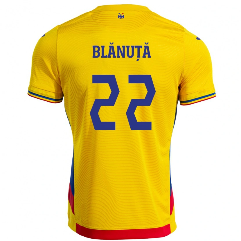 Danxen Hombre Camiseta Rumania Vladislav Blănuță #22 Amarillo 1ª Equipación 24-26 La Camisa México