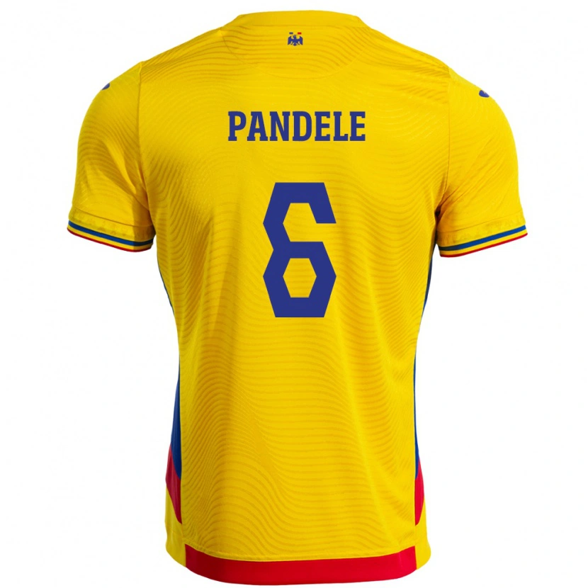 Danxen Hombre Camiseta Rumania Andrei Pandele #6 Amarillo 1ª Equipación 24-26 La Camisa México