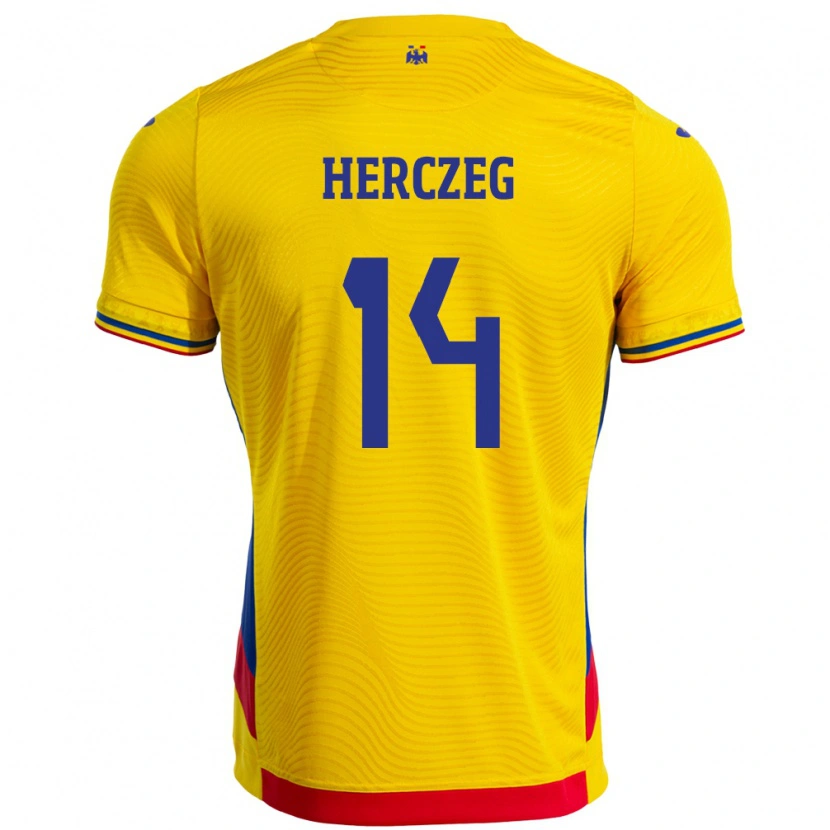 Danxen Hombre Camiseta Rumania Andrea Herczeg #14 Amarillo 1ª Equipación 24-26 La Camisa México